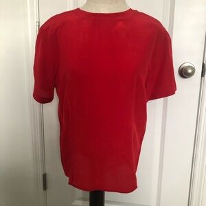 Vintage Jones New York Vibrant Red Silk Short Sleeve Blouse